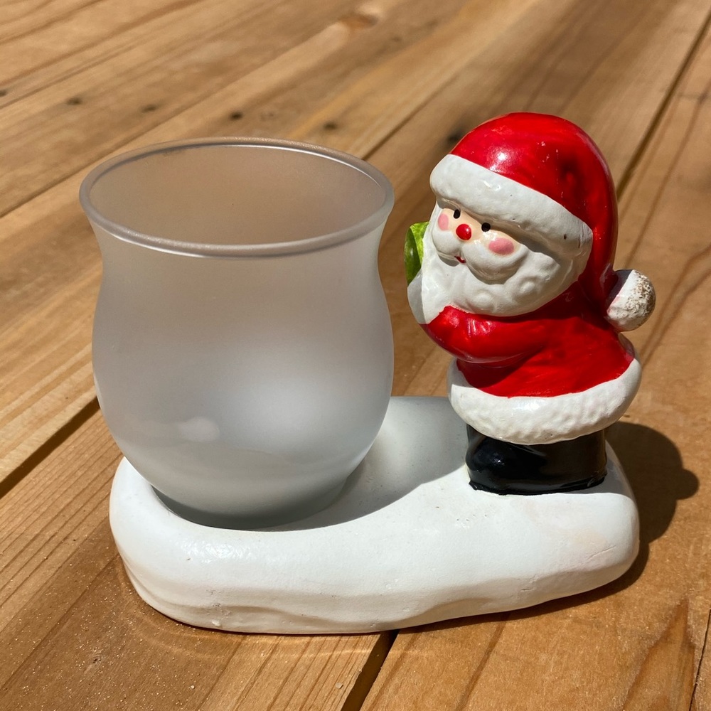 Santa Claus Votive Candle ceramic glass Holder